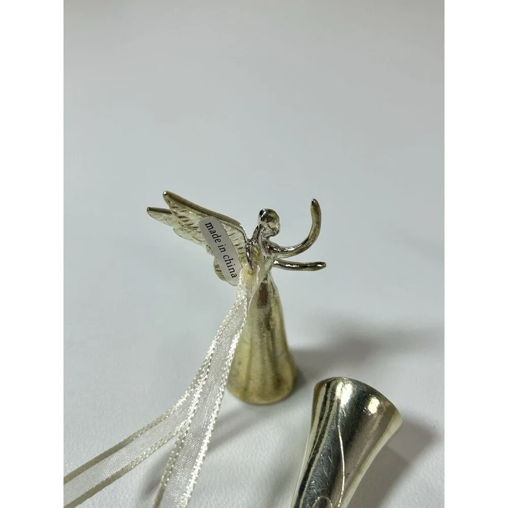 Set Of 3 Silver Tone Metallic Angel Christmas Ornaments Hope Joy Wish Decor